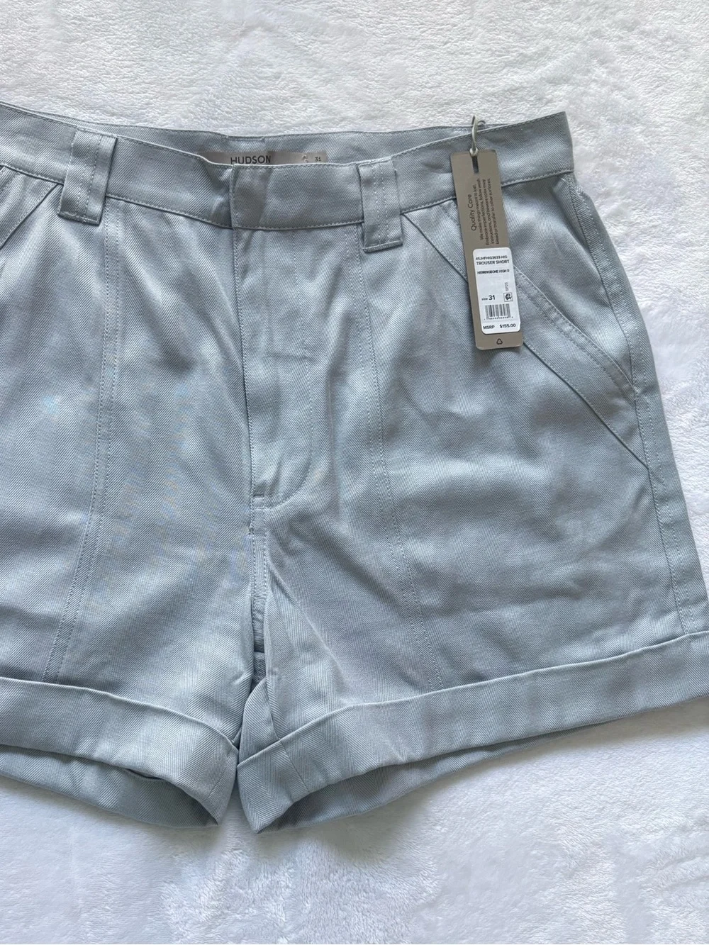 HUDSON Cuffed High Rise Light Blue Herringbone Trouser Shorts--NWT--31